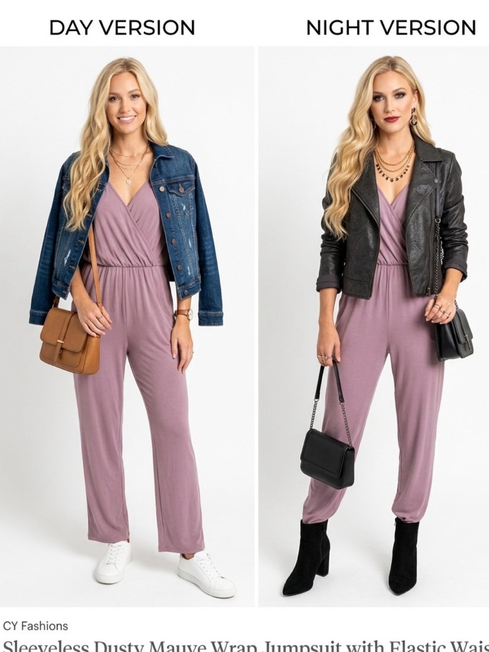 Sleeveless Dusty Mauve Wrap Jumpsuit with Elastic Waist